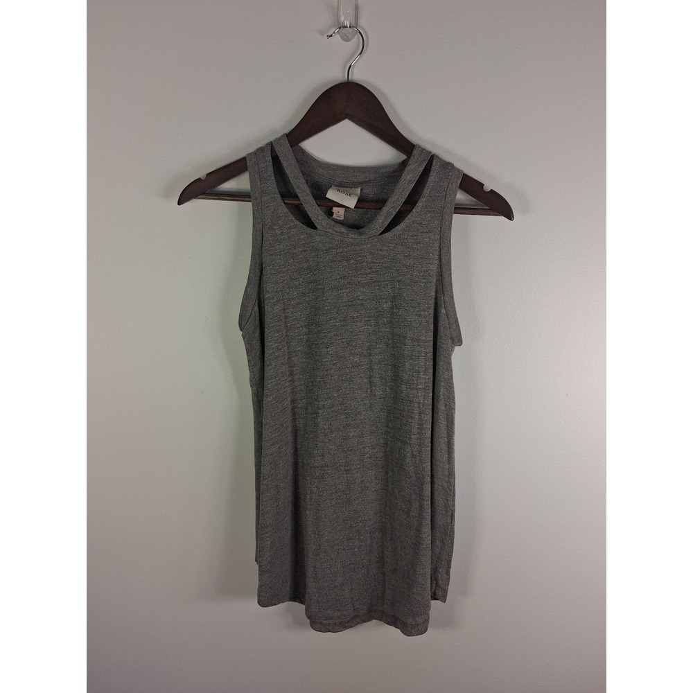Edgy Rose Cutout Neckline‎ Tank Top Womens Size S Gray Heathered Sleeveless Tee